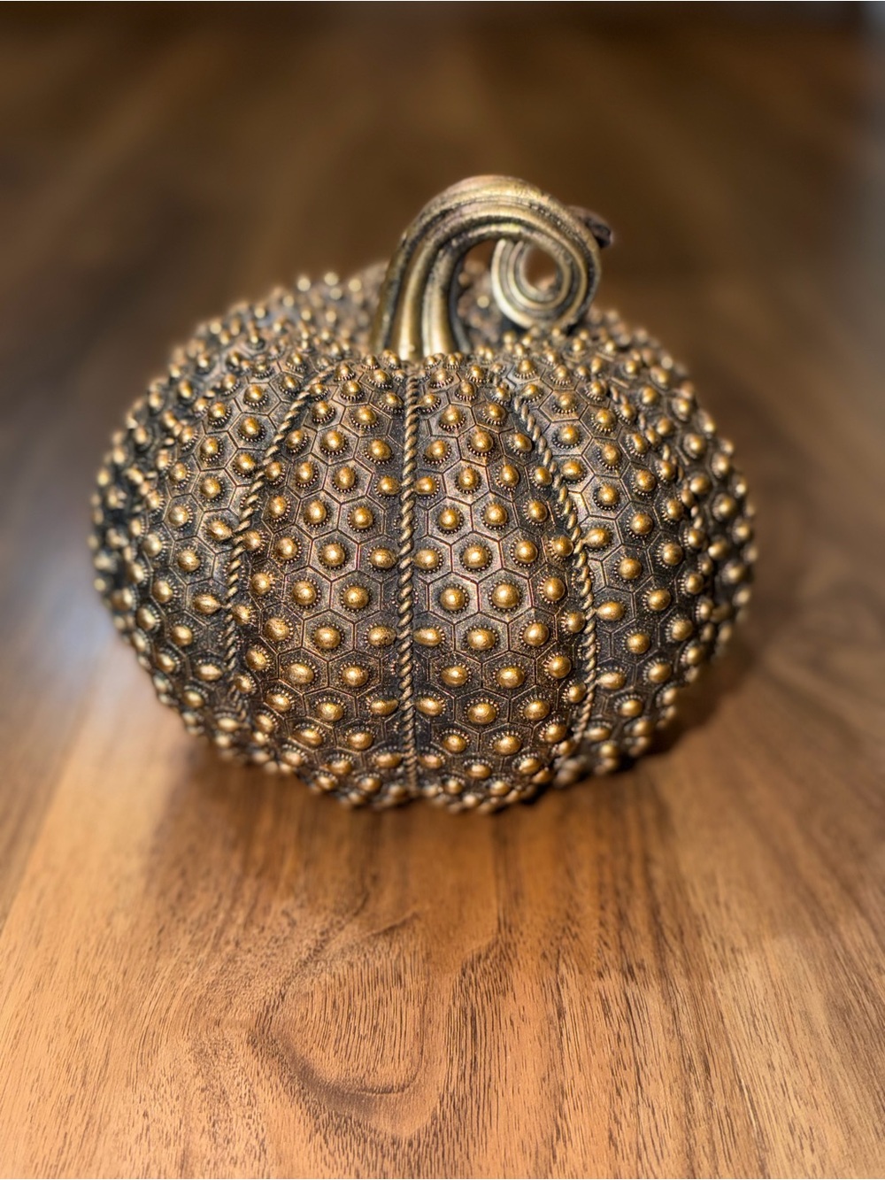 Antique Gold Studded Resin Pumpkin Metallic Harvest Decor